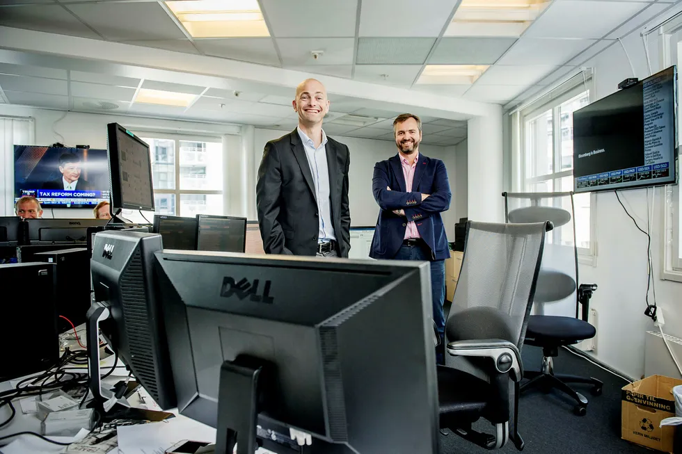 Infront-gründerne Morten Lindeman (til venstre) og Kristian Nesbak selger seg ned med en tredjedel når selskapet kommer på Børsen i slutten av måneden. Foto: Gorm K. Gaare