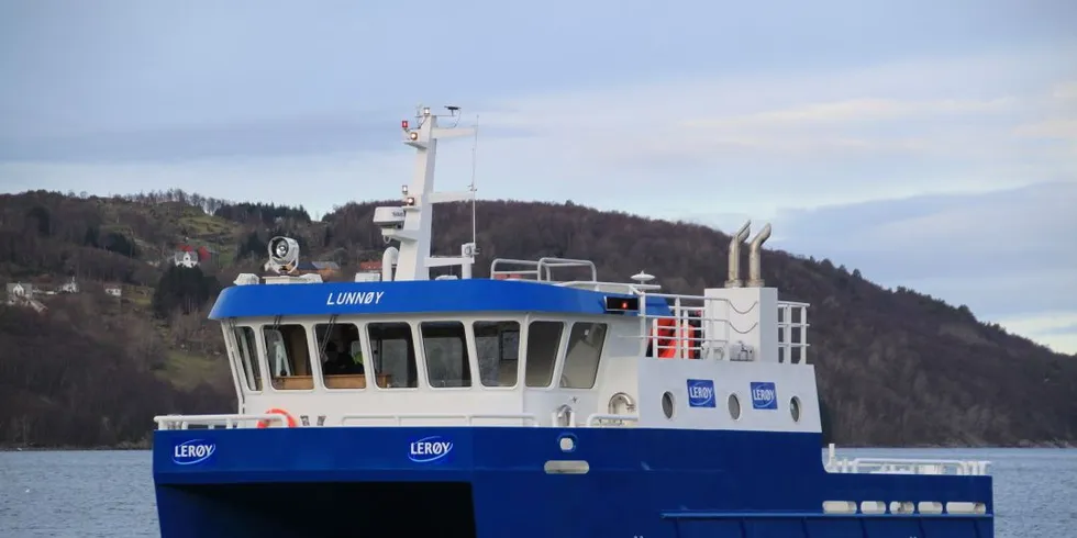 Fitjar Mekaniske Verksted leverer oppdrettsbåten "Lunnøy" til Lerøy. Foto: Jan Thore Josdal, FMV