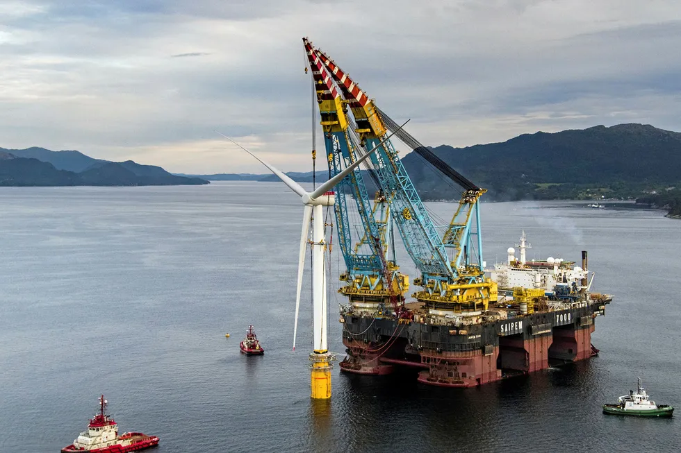 Job done: the Saipem 7000 lifts one of Statoil's Hywind turbines on to its foundation