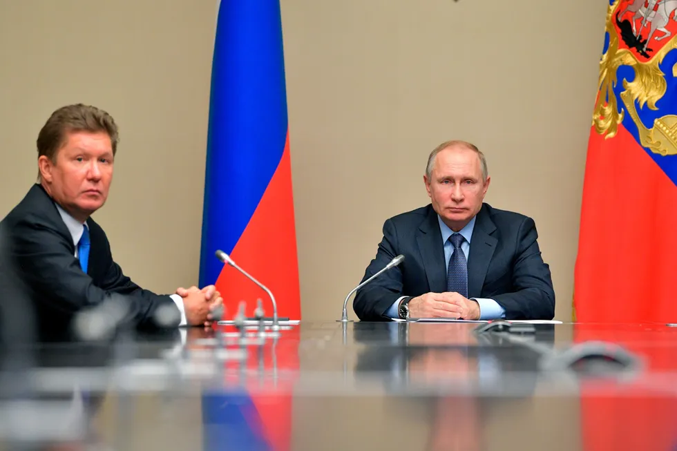 Plans: Russian President Vladimir Putin (r) and Gazprom chairman Alexei Miller meet in Novo-Ogaryovo outside Moscow, Russia. Miller served a Putin's deputy in St. Petersburg's city administration
