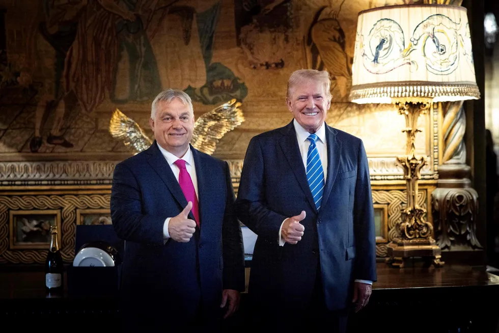 Kompisene. Ungarns statsminister Viktor Orban på besøk hos Donald Trump. Trumps forhold til andre europeiske ledere er mer anstrengt.