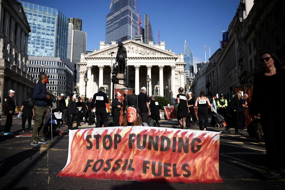 Protesting fossil fuels: Extinction Rebellion climate activists protest outside the Bank of England in London