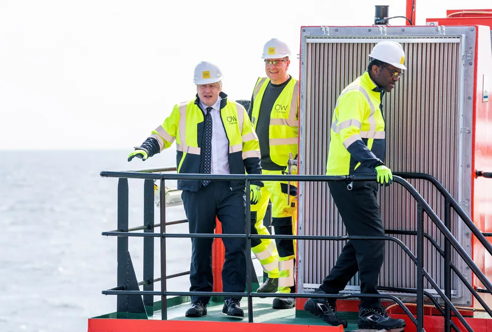 Strategy: UK Prime Minister Boris Johnson (left) with and Business Secretary Kwasi Kwarteng (right) during a visit to the Moray Offshore Windfarm East off the Aberdeenshire coast earlier this month