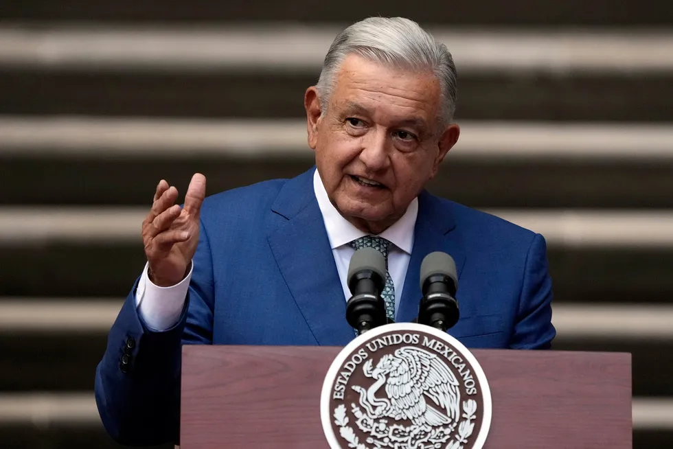Mexican President Andres Manuel Lopez Obrador speaks at the National Palace in Mexico City