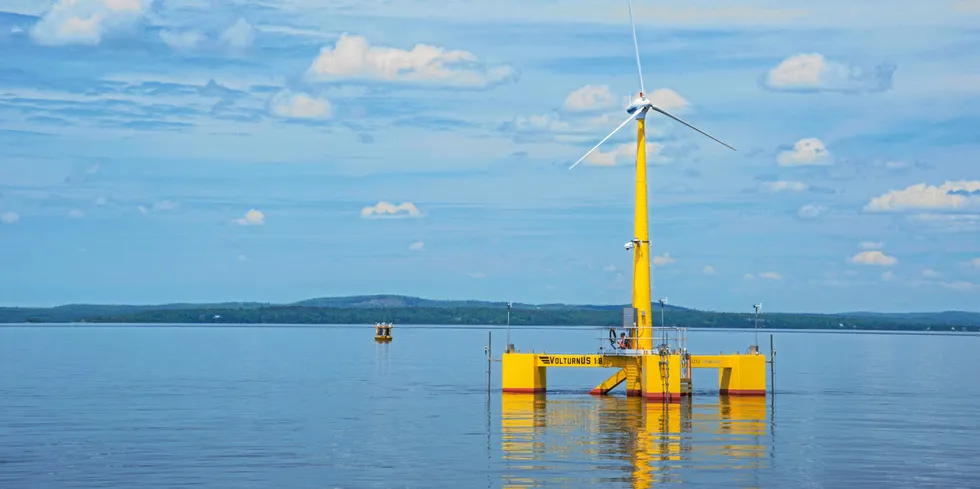 UMaine's part-scale VolturnUS floating wind turbine prototype off Maine.