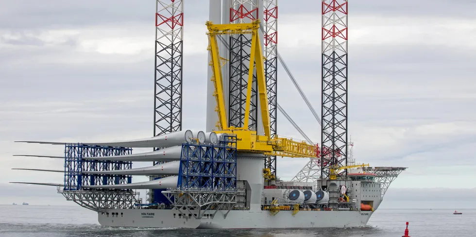The Voltaire vessel with the first Dogger Bank turbines.