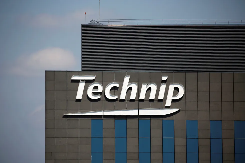 Old name: The logo of French oil engineering group Technip — before being split into TechnipFMC and Technip Energies — as seen at the company’s Paris headquarters in 2017.