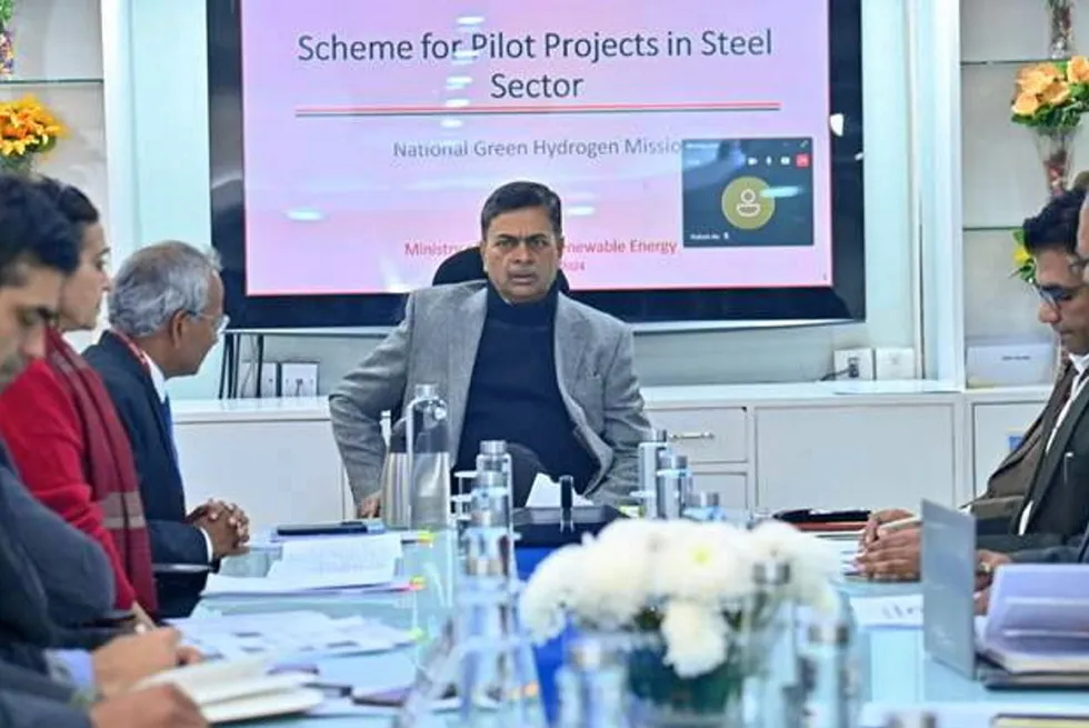 R. K. Singh, Indian minister for power and new and renewable energy, at a meeting to discuss green steel pilot projects