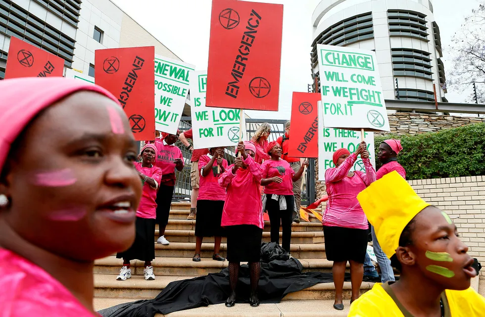 Anti-upstream: Demonstrators at an Extinction Rebellion protest outside the Department of Mineral Resources & Energy in Pretoria.