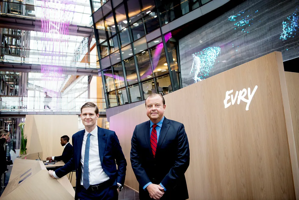 Evry-sjef Bjørn Ivroth (høyre) med finansdirektør Henrik Schibler. Foto: Mikaela Berg