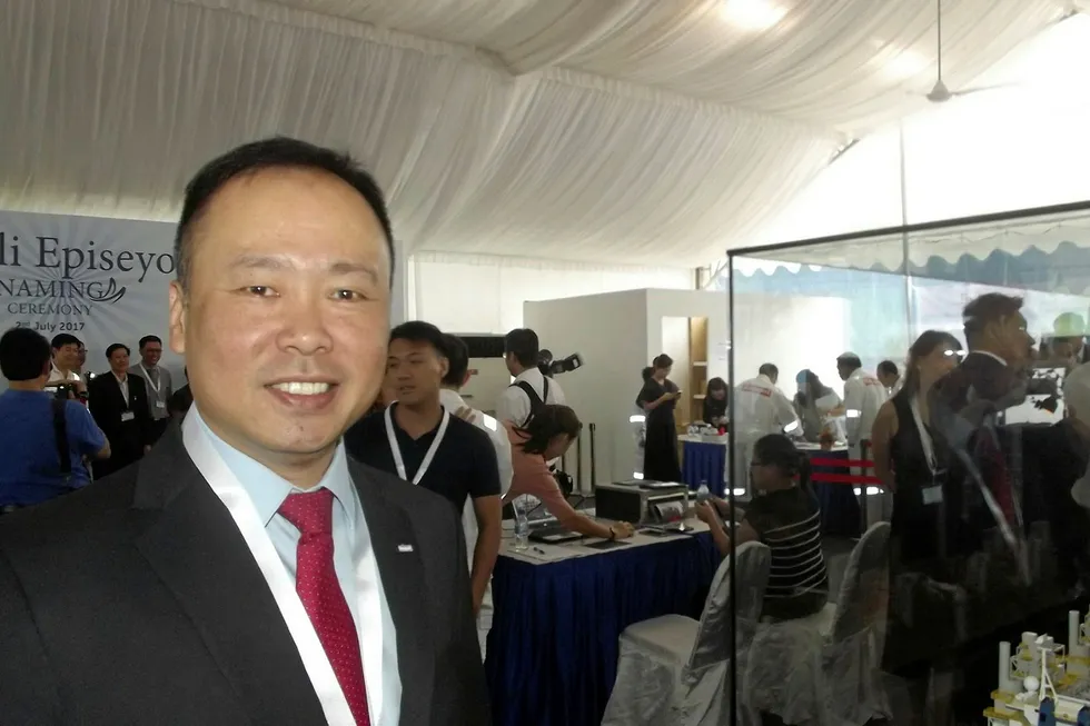 FLNG conversion: Chris Ong, now Seatrium's chief executive, at the naming ceremony for the Hilli Episeyo at Keppel Shipyard in Singapore.