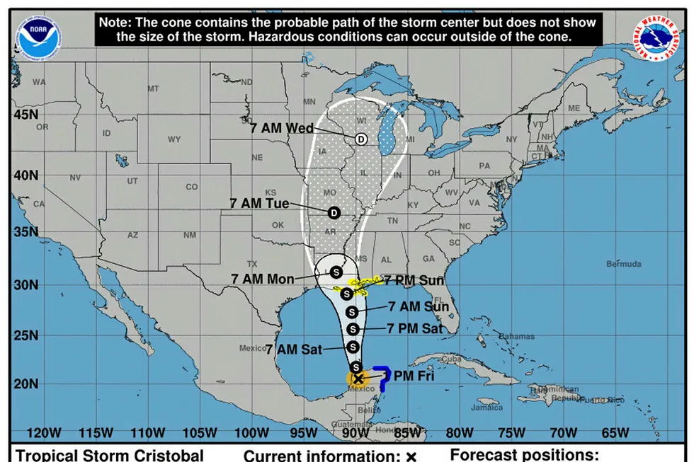 Forecast track: Tropical Storm Cristobal