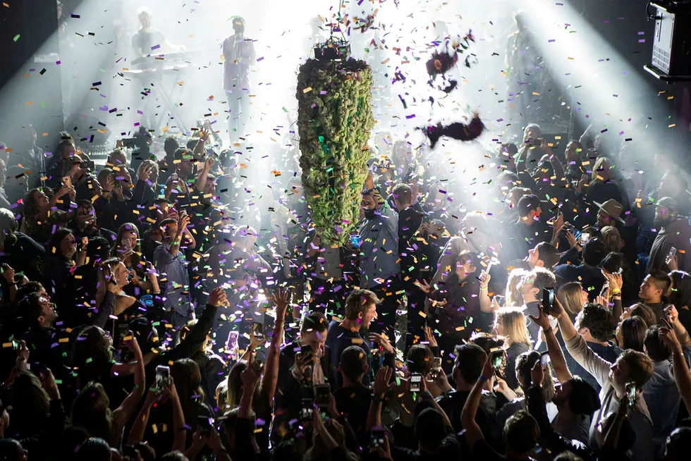 Fortsatt utfordringer i Canada seks måneder etter at landet som nummer to i verden gjorde det lovlig å kjøpe Cannabis til eget bruk. Bildet viser en nedtellingsfest i Toronto i fjor til den første dagen med legalisering.