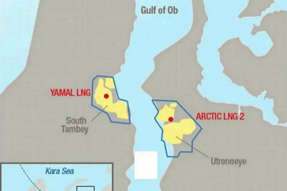 LNG hub: map of Yamal LNG and Arctic LNG 2