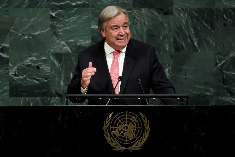 FNs generalsekretær António Guterres under talen han holdt under fjorårets hovedforsamling.