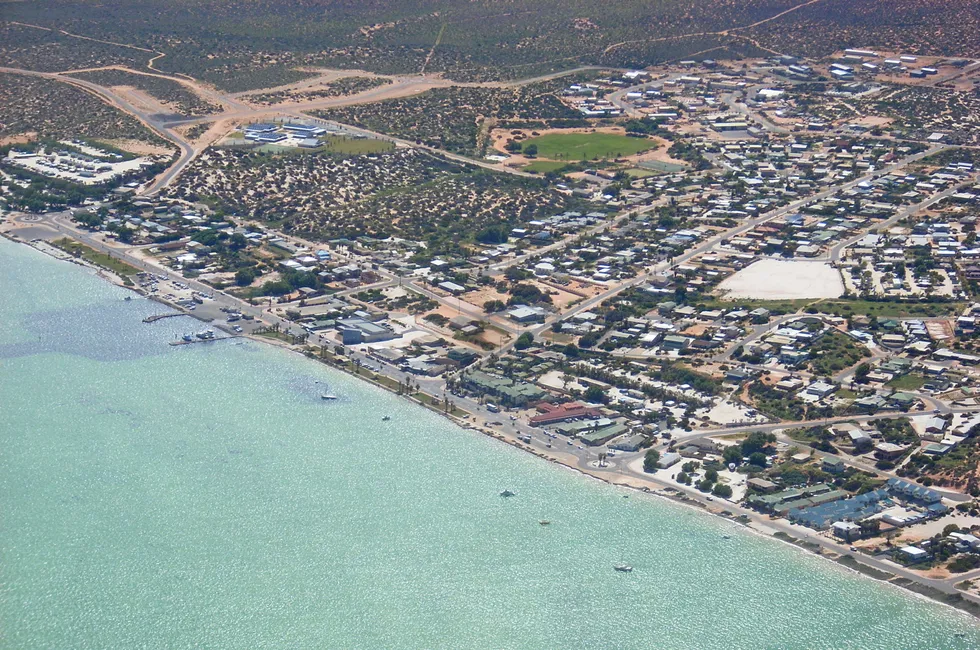 An aerial view of the remote coastal town of Denham, Western Australia, the home of the demonstration project.