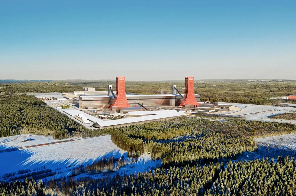 A rendering of H2 Green Steel's under-construction green steel plant in northern Sweden.