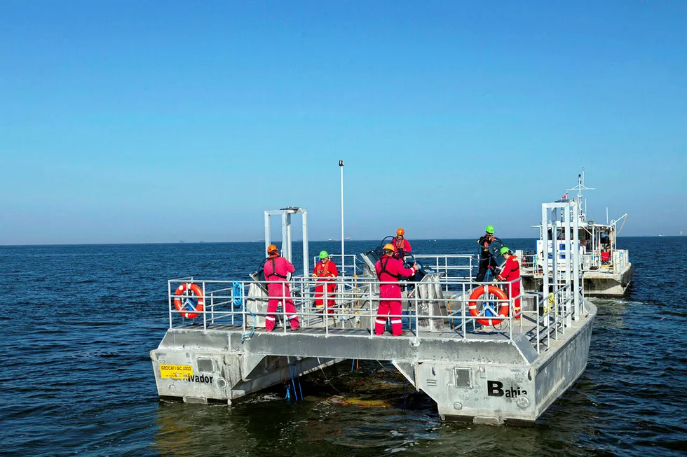On location: AquabVib deployed at South Timbalier Block 52 in the Gulf of Mexico