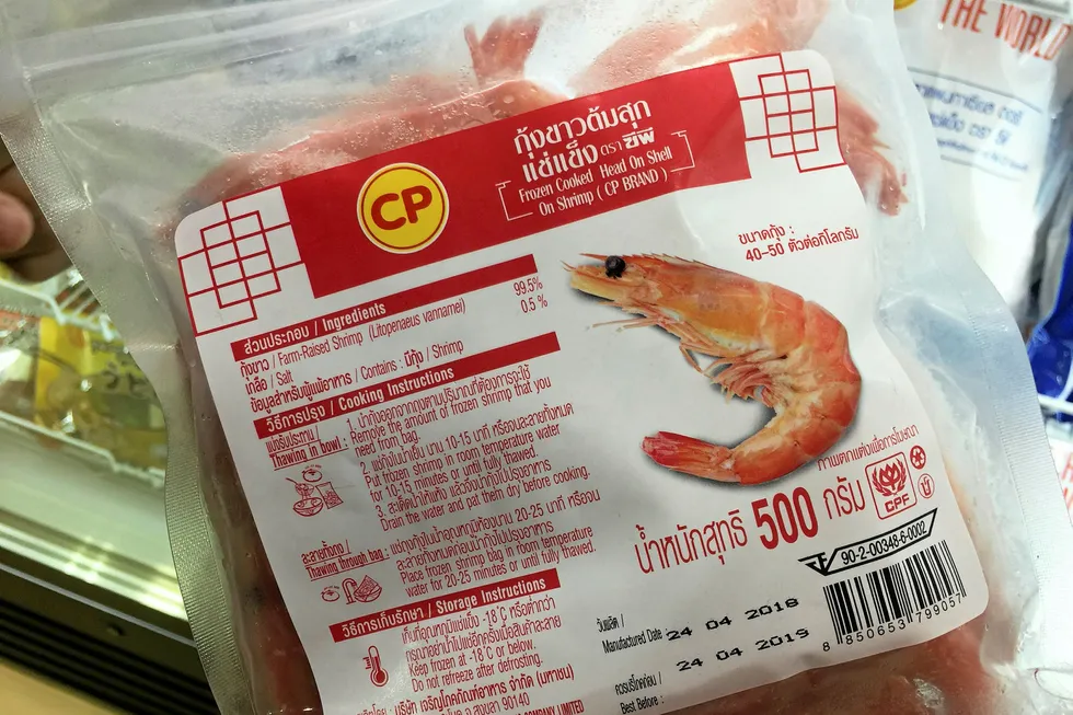 CP Foods shrimp. farmed vannamei Thailand.
