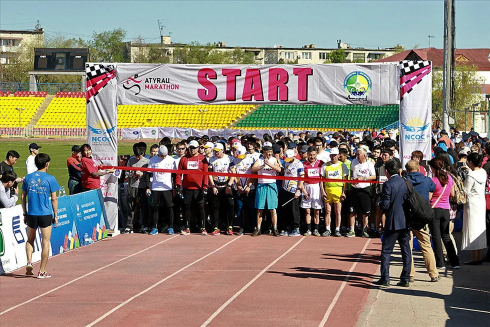 False start: marathon in regional capital of Atyrau in Kazakhstan