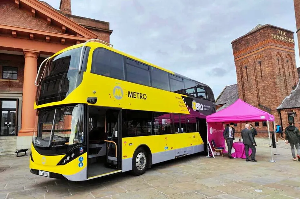 Hydrogen bus in Liverpool, UK.