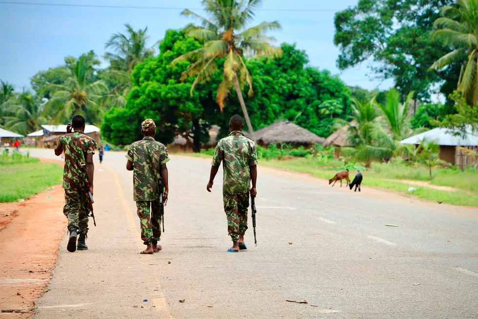 Siezed: Soldiers from Mozambique's army seen on patrol two years ago in Mocimboa da Praia