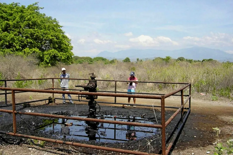 Previously drilled: the Cota Taci-1 wellhead in Timor-Leste. The well can deliver oil at pressure, and has been collected by locals for use, says Timor Resources