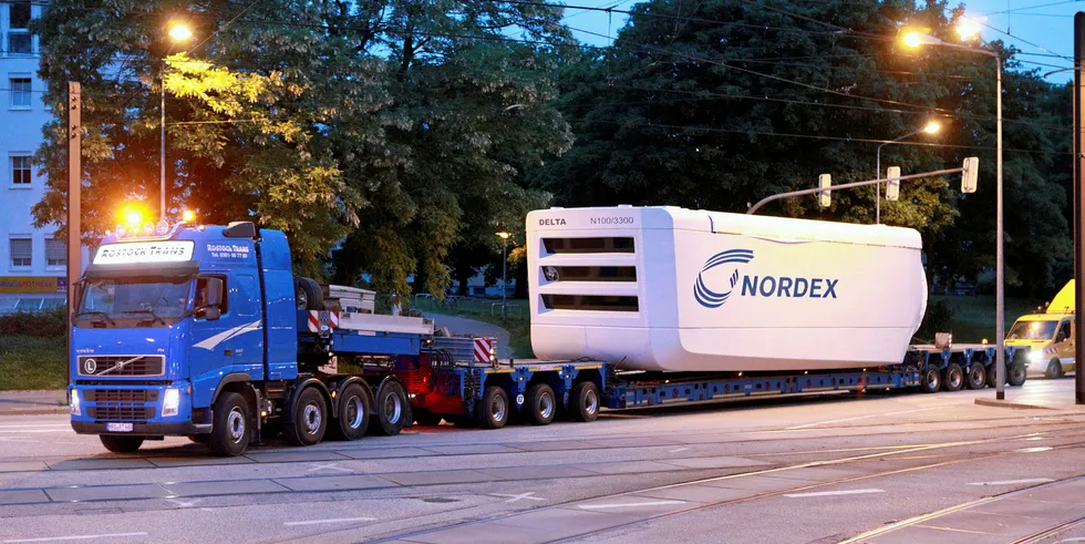Nordex Delta N100/3300 machine being transported
