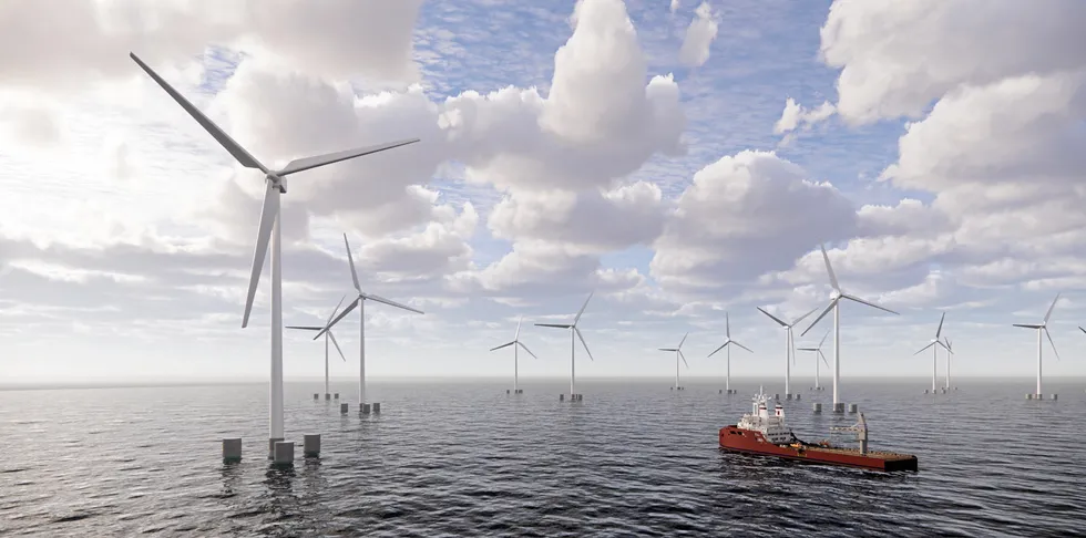 CGI of the Moneypoint floating offshore wind farm being built off Ireland by ESB and Equinor