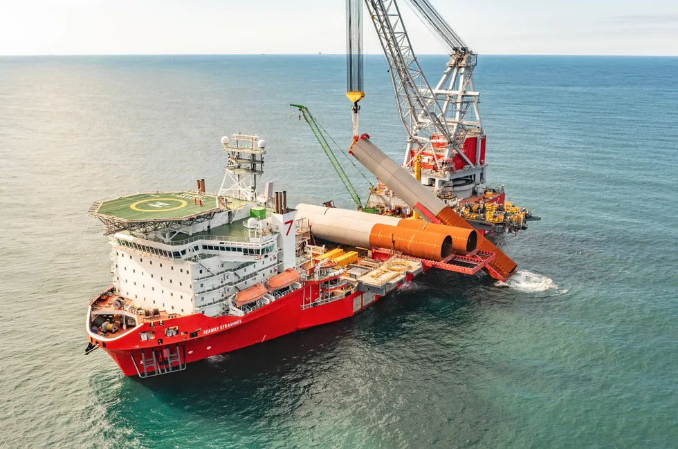 Foundation installation at the neighbouring Dogger Bank B offshore wind farm.