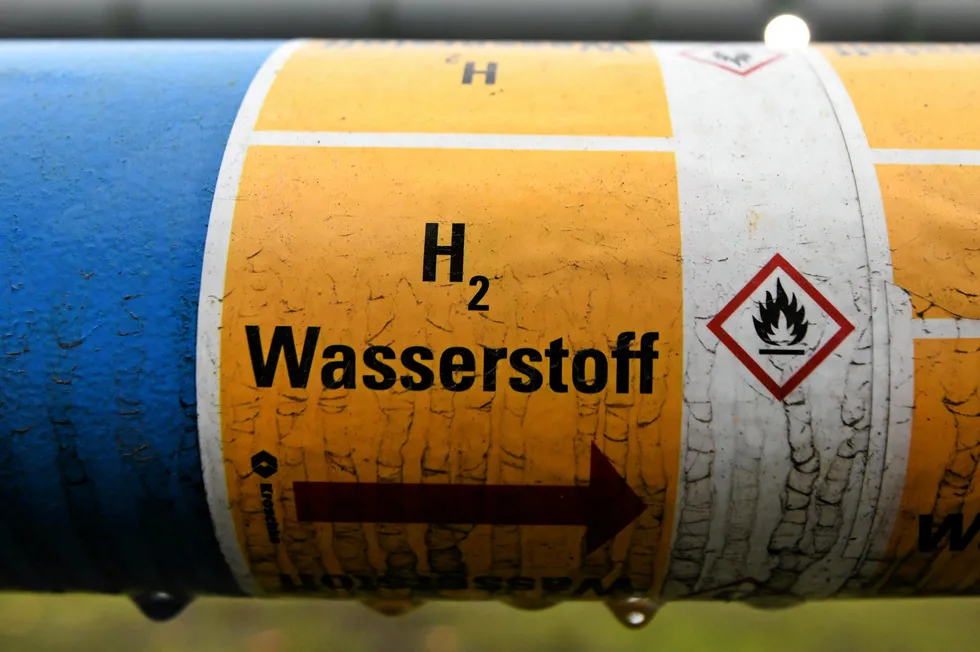 A hydrogen pipeline at a Thyssenkrupp plant in Duisberg, western Germany.