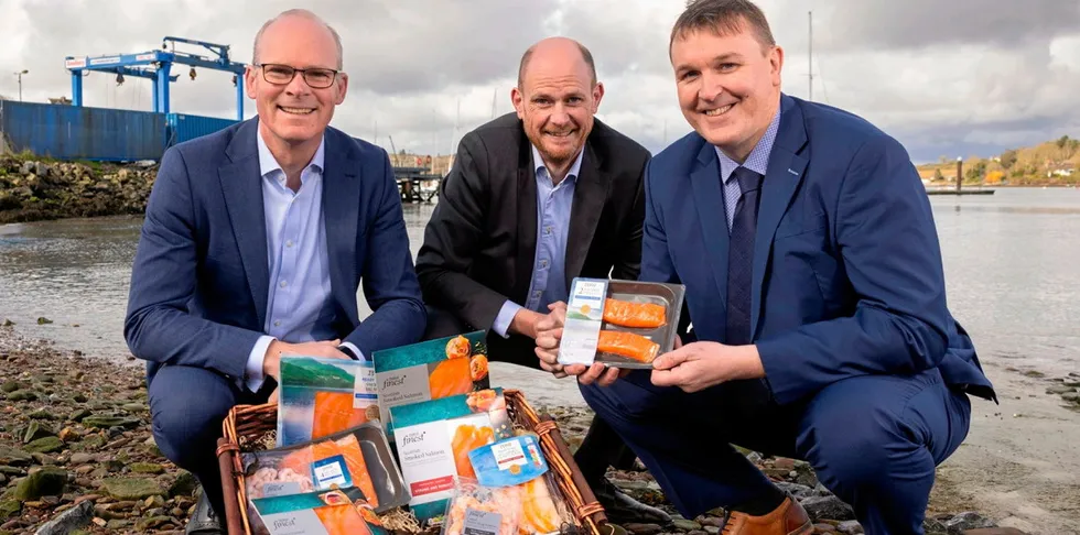 Left to right: Simon Coveney, Irish Minister for Enterprise, Trade and Employment; Joe Manning, Commercial Director, Tesco Ireland; and Colman Keohane, Managing Director, Keohane Seafoods.