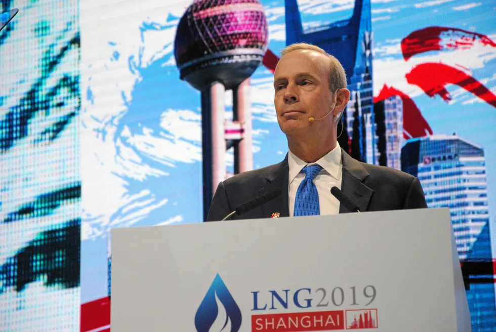 Liking LNG: Chevron chief executive Mike Wirth speaking in China in 2019.
