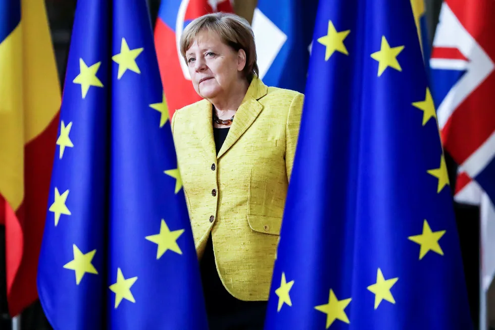 Tysklands forbundskansler ankom Brussel torsdag. Hun blir en av hovedpersonene under EU-toppmøtet. Foto: Thierry Roge/AFP/NTB Scanpix
