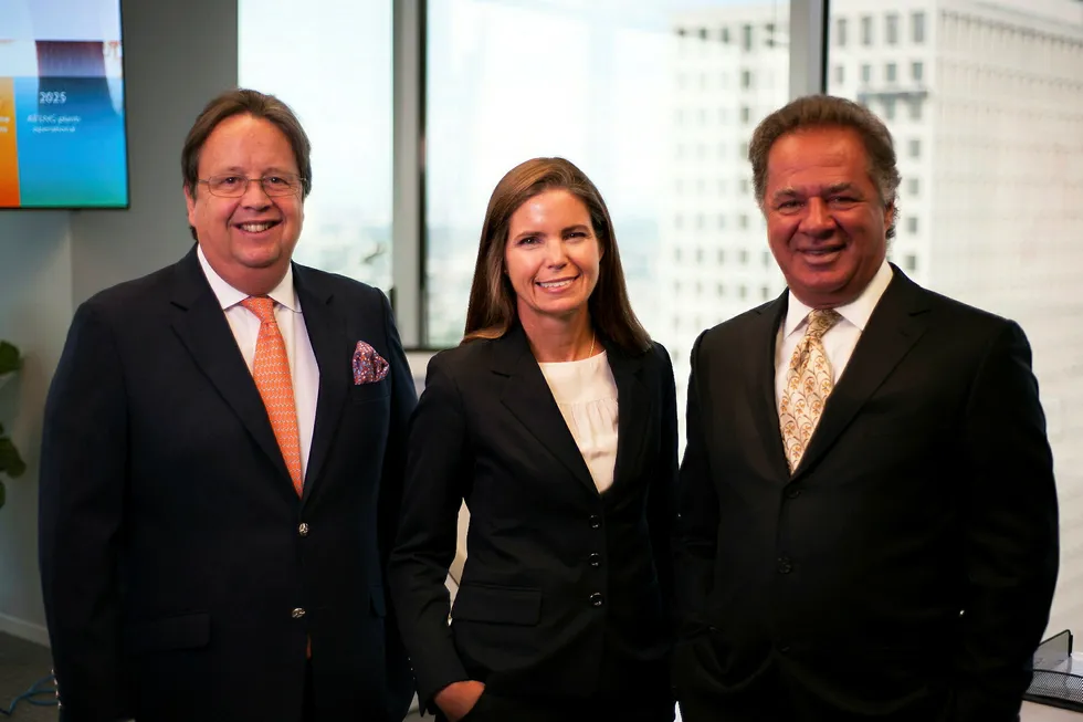 New idea: Tellurian founders Martin Houston (left) and Charif Souki (right), with chief executive Meg Gentle (centre)