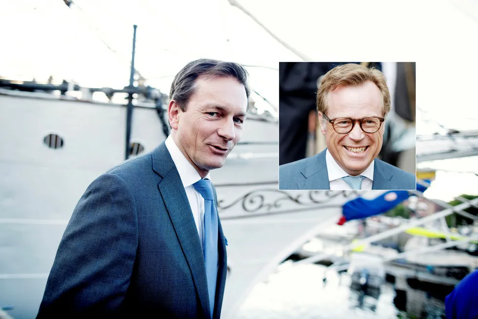 De to toppsjefene i DHT Holdings Trygve Preben Munthe (innfelt) og Svein Moxnes Harfjeld er blant de best lønnede toppsjefene i Norge. Foto: Ida von Hanno Bast og TradeWinds