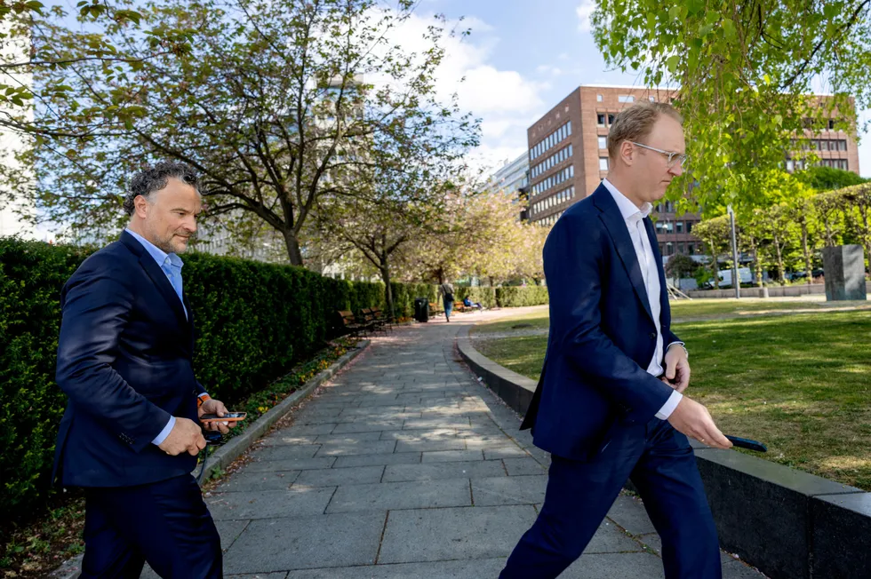 SPG-gründer Terje Trym Rustad (til venstre) og direktør for investeringsbanken i Sparebank 1 Markets, Henrik Kulseng-Hanssen, venter konsolideringer blant eiendomsselskaper.