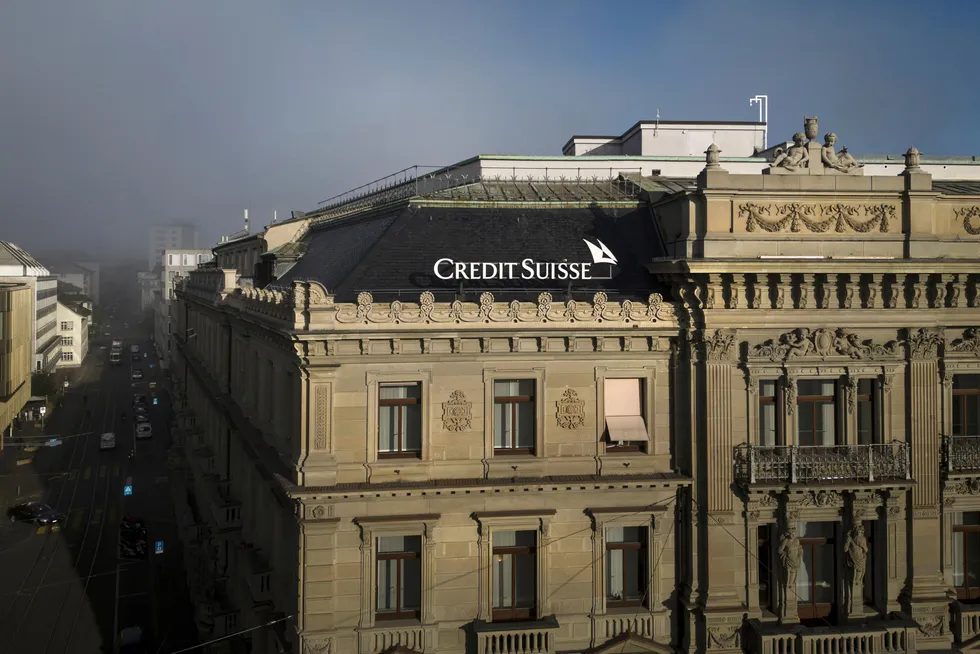 Hovedkontoret til den kriserammede, sveitsiske storbanken Credit Suisse i Zurich i Sveits.