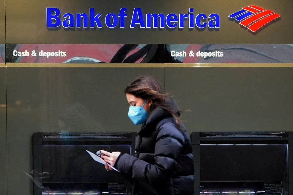 Bank of America la mandag frem regnskapene for første kvartal. Her fra en av bankens filialer på Manhattan i New York i januar.
