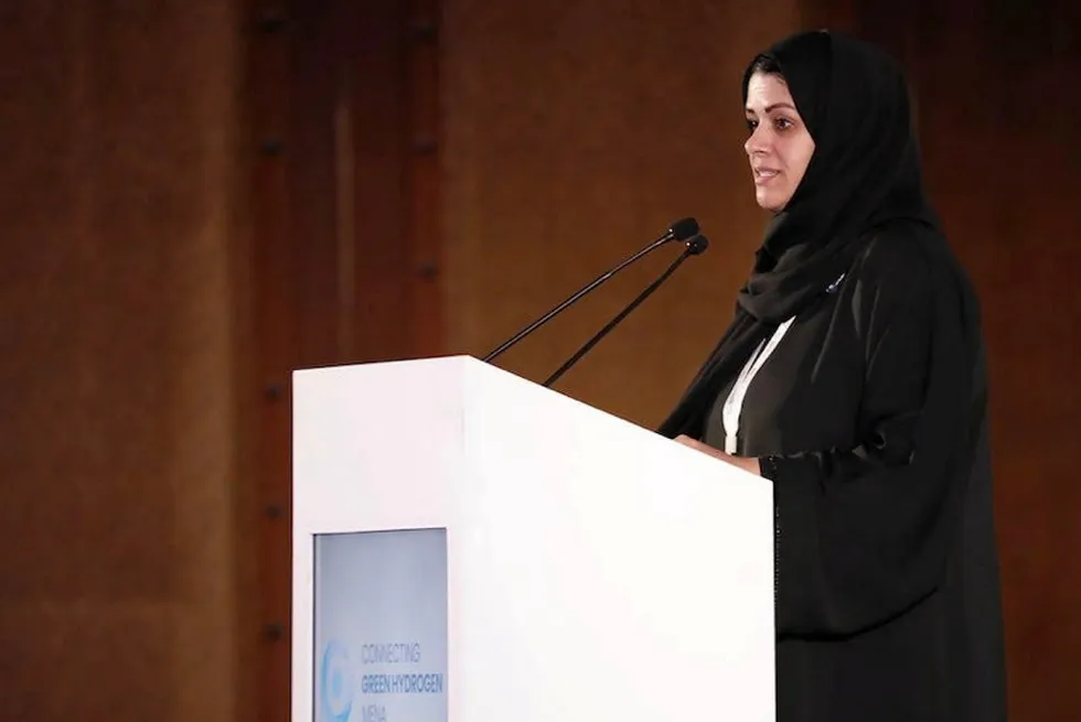 Nawal Alhanaee, director for the Future Energy Department at the UAE Ministry of Energy and Infrastructure, speaking at the Connecting Green Hydrogen MENA 2024 conference in Dubai.