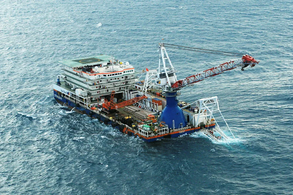 Headed for Mozambique: Van Oord's Stingray shallow water pipelay vessel.
