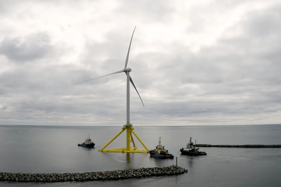 Next generation: A prototype of the Stiesdal TetraSpar floating wind unit heads out to it testing site off Norway.