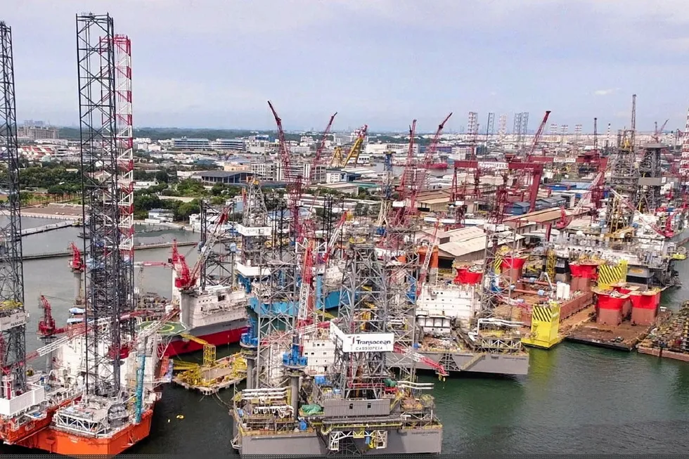 Jack-up junction: a gathering of rigs at Keppel Fels in 2017