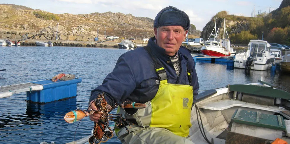 Korshamn-fisker Erling Kristensen er godt fornøyd med fangstene og han fikk 40 hummer i det første trekket av 50 teiner,