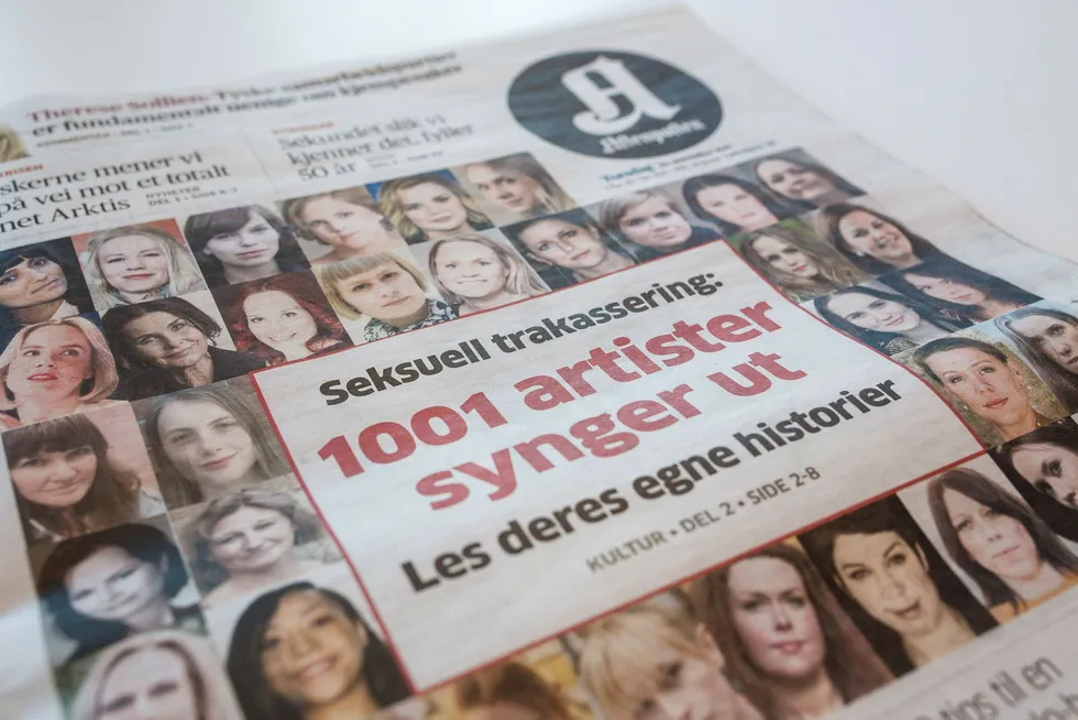 Aftenpostens forside om musikkbransjes som synger ut om seksuell trakkasering. Foto: Nicklas Knudsen