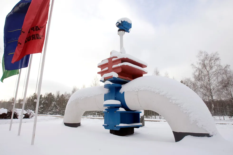 Frozen: part of the Gomel Transneft oil pumping station in Belarus that pumps Russian oil through the Druzhba pipeline westward to Europe.
