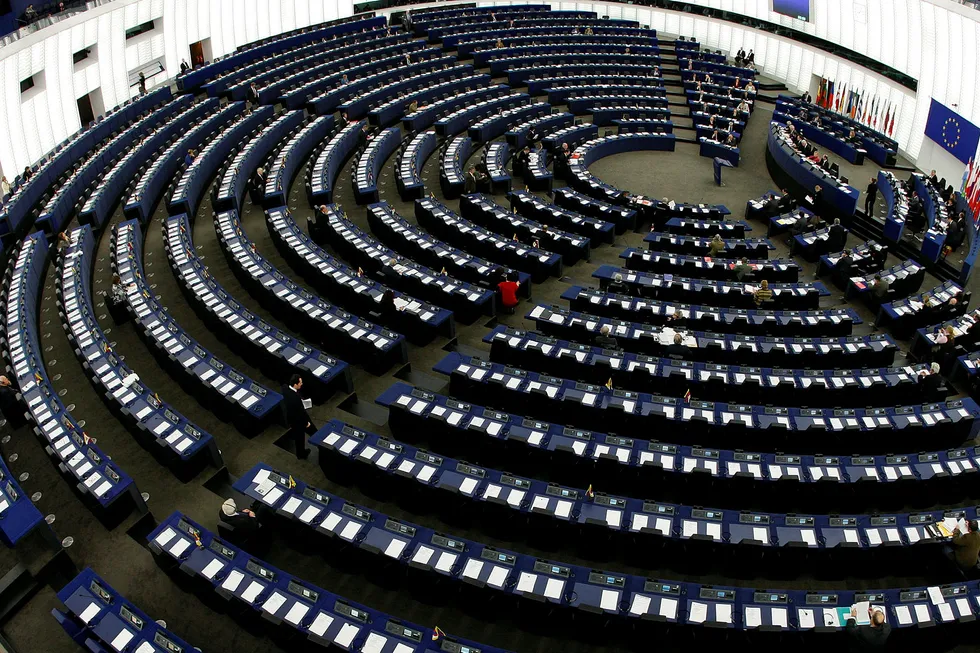 Det er en dyp kløft mellom verdier og interesser mellom øst og vest i Europa nå foran valget til Europaparlamentet, skriver artikkelforfatteren. Bildet er fra plenumssalen.
