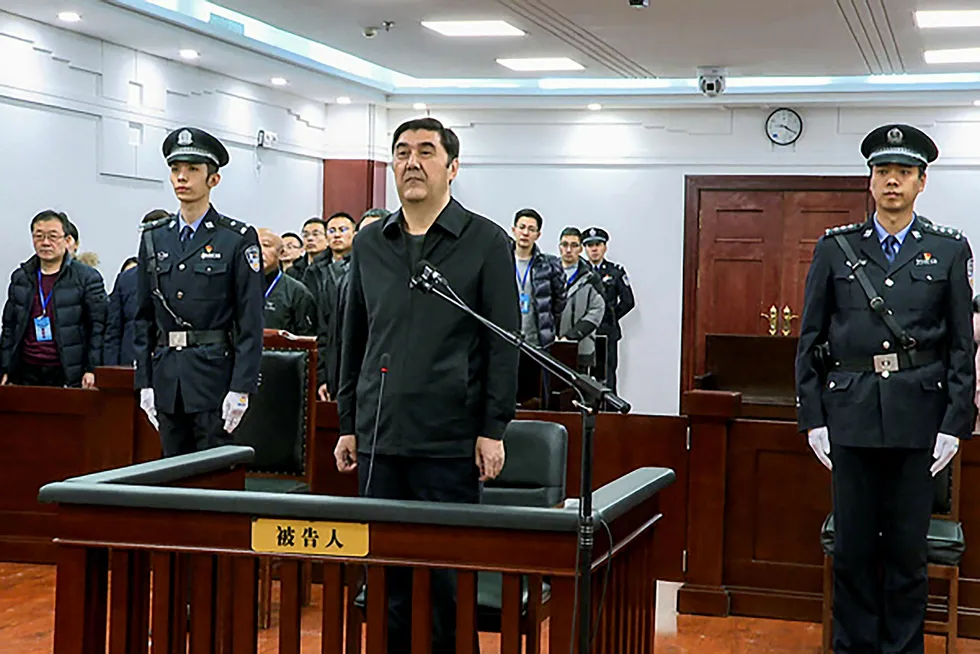 Sentenced: the former head of NEA Nur Bekri during his sentencing at the Shenyang Intermediate People's Court in Shenyang