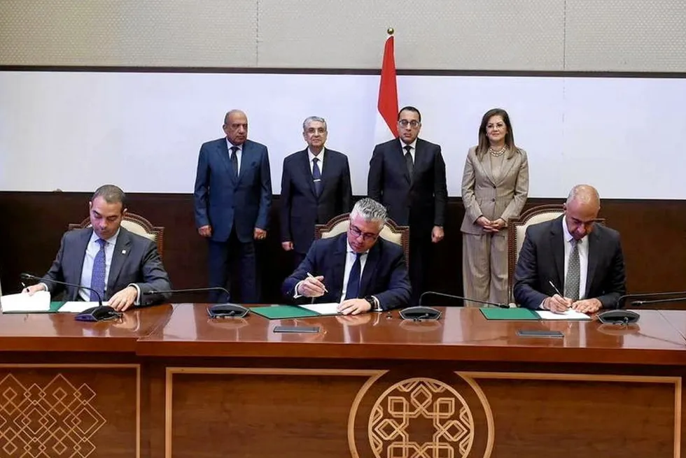The signing of seven MoUs for green fuel production in Suez Canal Economic Zone in December 2022.