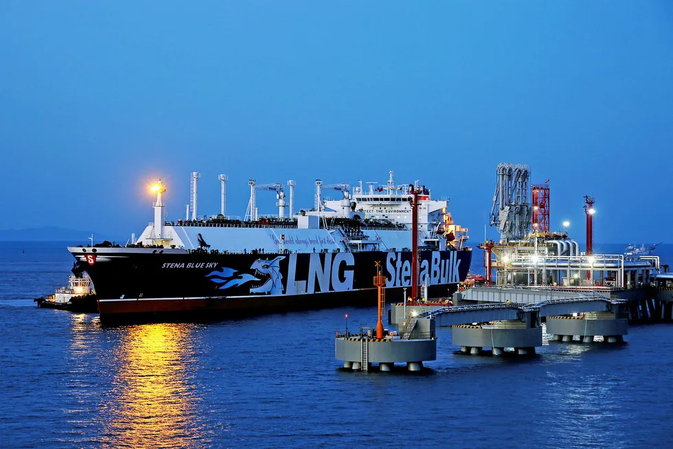 Up and running: the LNG carrier Stena Blue Sky at ENN Group's terminal in Zhejiang province, where Zhejiang Energy plans to build another facility